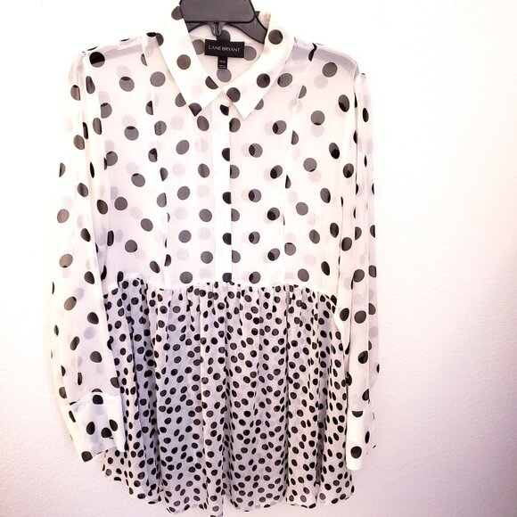 Lane Bryant Tops - Lane Bryant Baby Doll Sheer Top Polka Dots Peplum  Long Sleeves Size 14/16 GUC